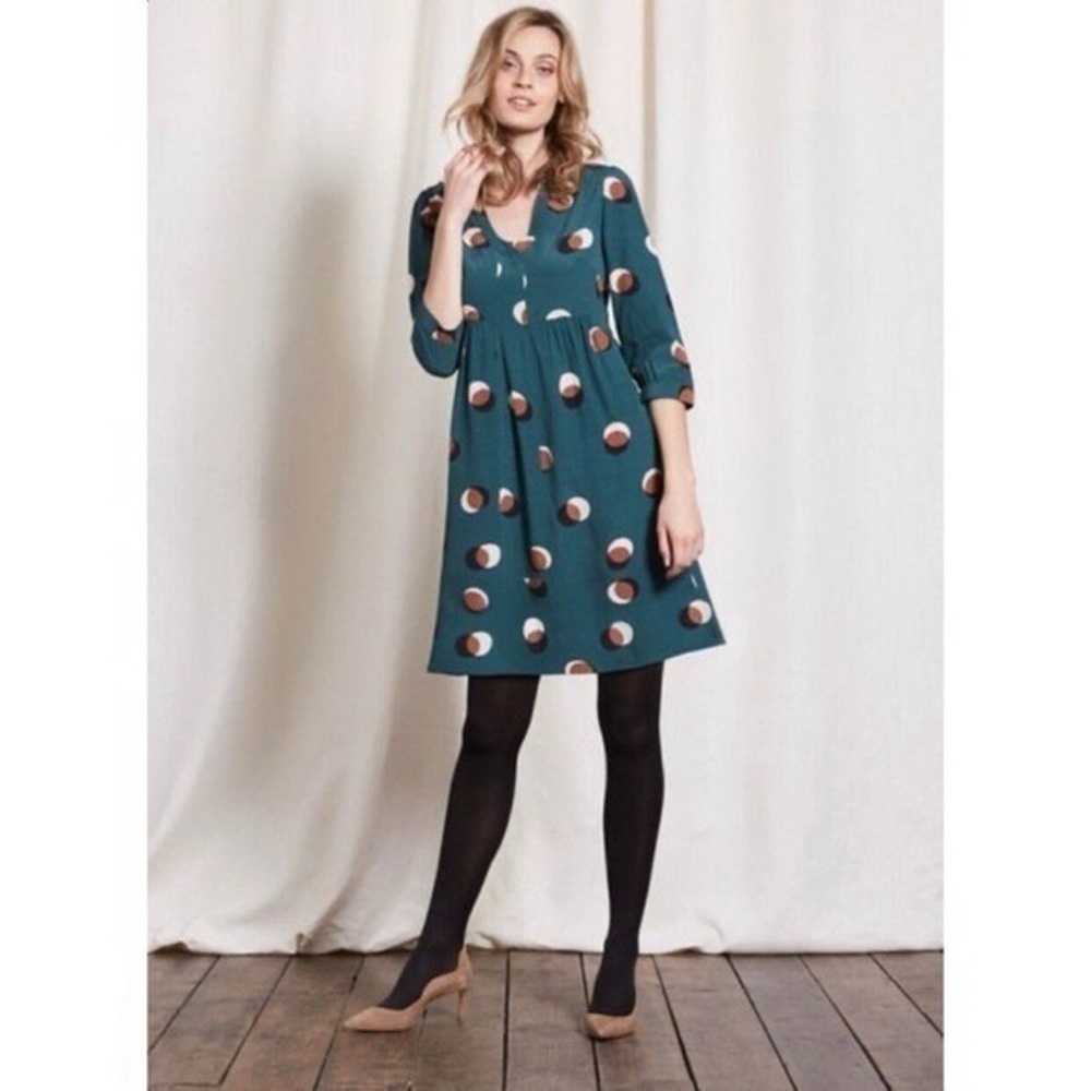 Boden Green Patterned 100% Viscose 3/4 Sleeve Dress, Size 4R